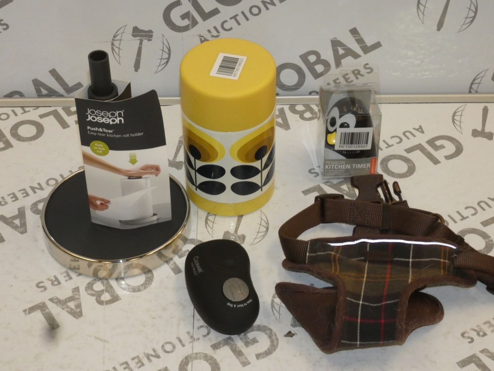 Assorted Items to Include a Joseph Joseph Push and Tear Kitchen Roll Dispenser, Barbour