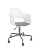 White Plastic Grey Fabric Upholstered Swivel Office Chair RRP £130 (937920)
