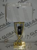 Boxed Omega Design Gold Base Fabric Shade Table Lamp (BTFN1068)(11569)