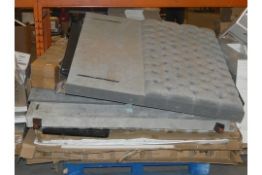 Pallet to Contain a Large Assortment of Part Lot Items to Include Headboards, Dining Table Legs, Din