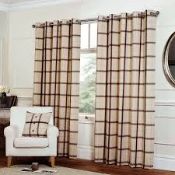 Bagged Pair of Chateau Belle Maison Plain Check 90 x 90 Lined Eyelet Natural Curtains RRP £80 (