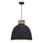 Boxed Dar Aphra 1 Light Grey and Wooden Pendant Light Fitting RRP £100 (8246)(9125)