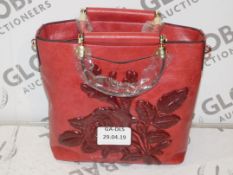 Brand New Womens Coolives Red Leather Handbag with Embossed Floral Detail and Gold Clasps RRP £50