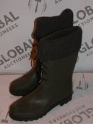 Lot to Contain 2 Brand New Pairs of 100 Waterproof Lined Wellington Boots in Khaki Green in Sizes