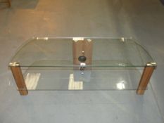 Clear Glass and Wooden Leg 2 Tier Entertainment Stand