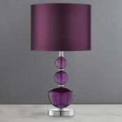 Boxed The Lighting Collection Stack Chrome and Purple Glass Table Lamp RRP £50 (8085)