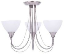 Boxed Brushed Chrome and Opal Glass 3 Light Pendant Light (116274957)(8085)