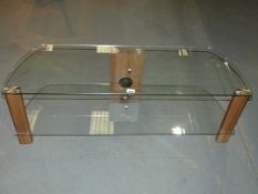 Clear Glass and Wooden Leg 2 Tier Entertainment Stand