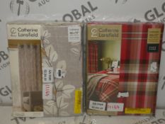 Lot to Contain 2 Pairs of Catherine Lansfield 66 x 72Inch Curtains to Include the Freya Leaf