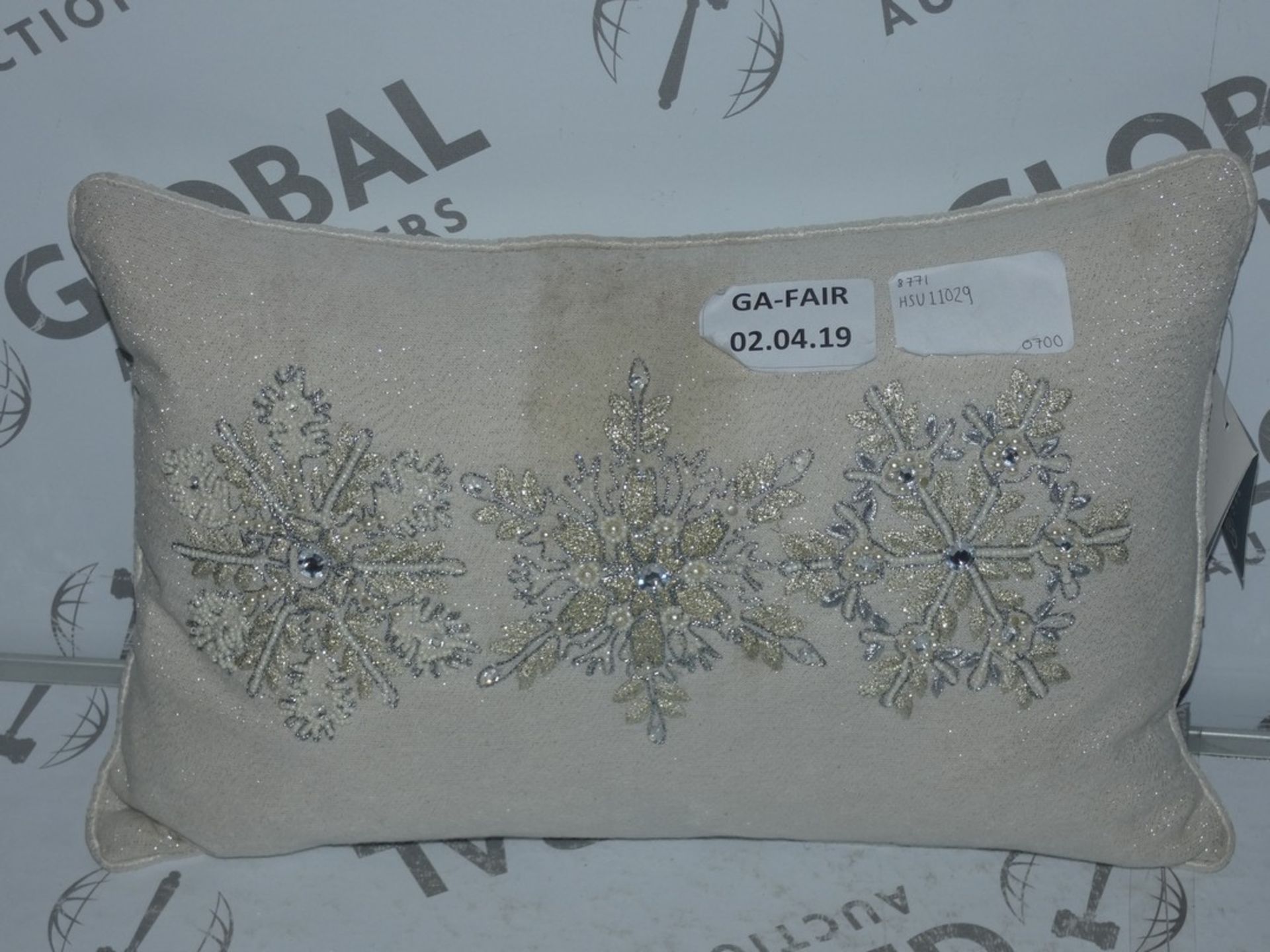 Lot to Contain 3 Brand New With Tags Gallery Home 30 x 50cm Shimmering Snowflake Cushions in Cream