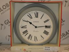 Boxed Jones Collection Grey Painted Designer Wall Clock RRP £35 (JLCO1007)(10685)