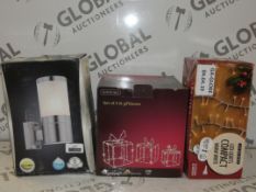 Lot to Contain 4 Assorted Items to Include a Globo 1 Light Wall Light, Set of 3 Lit Gift Boxes and a