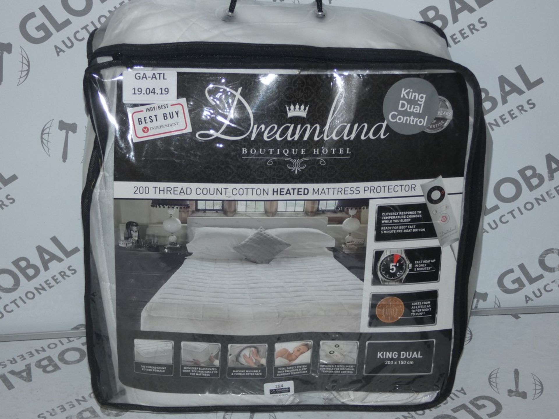 Lot to Contain 2 Bagged Dreamland Boutique Hotel 200 Thread Count Cotton Heated Mattress Protector
