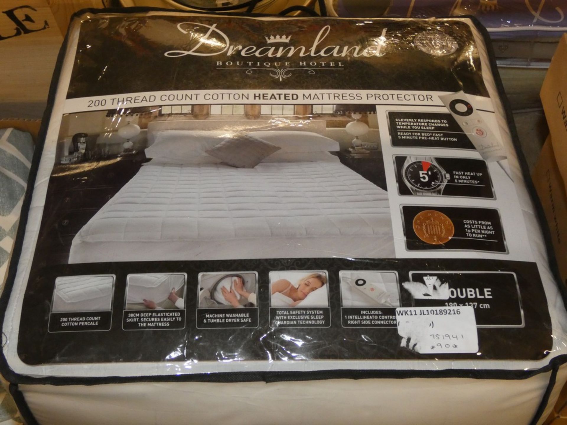 Lot to Contain 2 Assorted Dreamland 200 Thread Count Cotton Heated Mattress Protectors