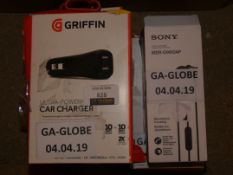 Lot to Contain 8 Boxed Assorted Items to Include a Pair of Sony Stereo Headphones, Griffin Ultra