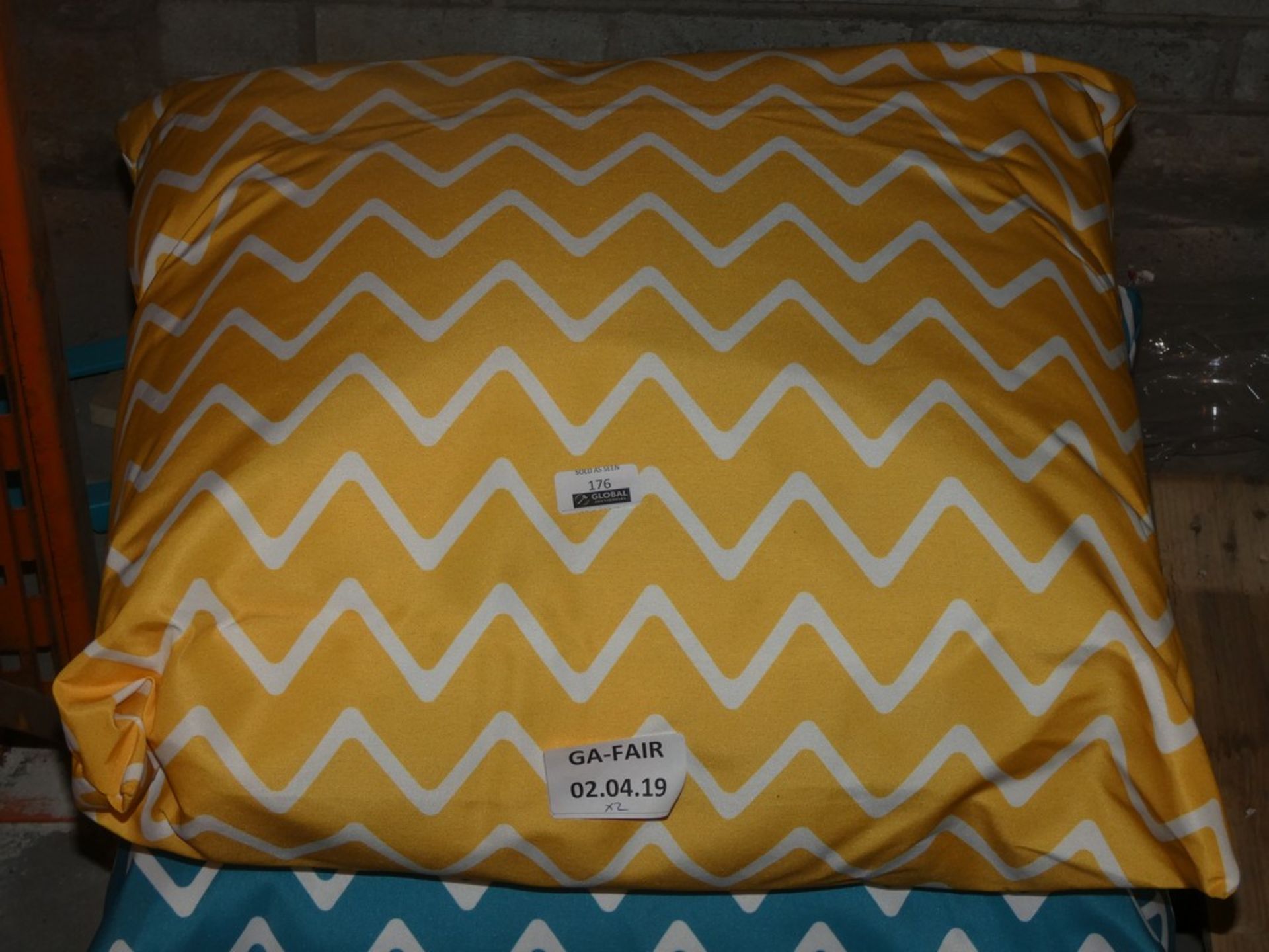 Lot to Contain 2 Navy and Yellow White Zig Zag Cushions