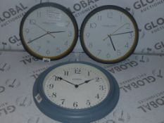 Lot to Contain 3 Assorted Jones and Thomas Kent Collection Grey Circular Painted Wall Clocks RRP £80