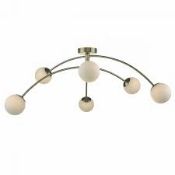 Boxed Lighting Puglia 6 Light Semi Flush Antique Brass & Opal Glass Ceiling Light Fitting (