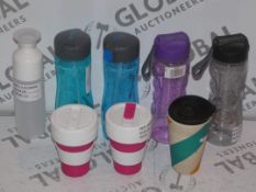 Lot to Contain 8 Assorted Drinking Cups to Include a Stojo Collapsible Cups x 2, Leon Bamboo Mug,