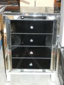 Stylish Mirrored Glass and Black Accent 4 Drawer Cabinet from Hestia. Ht 110 x W 71 x D 41 cms.