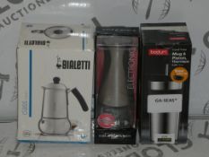 Lot to Contain 3 Assorted Kitchen Items to Include a Glass Induction Coffee Press, Bodum Travel