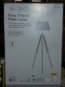 Lot to Contain 2 Boxed Kirkton House Grey Painted Tripod Floor Lamps