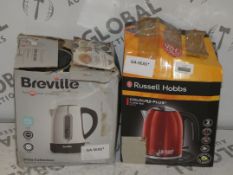 Lot to Contain 2 Assorted Breville and Russell Hobbs 1.5L Cordless Jug Kettles