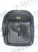 Brand New Womens Coolives Black Leather Designer Handbag With Gold Bow Detail and Black Weaving