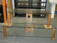Low Level Clear Glass and Walnut Leg 2 Tier TV Ent