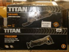 Boxed Assorted Titan Power Tools to Include a TTB752HTL 300w Multi Cutter and a TTB533RSP