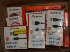 Assorted Griffin Items to Include Ipad and Ipod Chargers and USBC - USBA Charge and Sync Cables