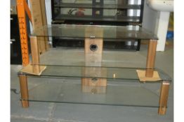 Clear Glass and Walnut Leg Low Level TV Entertainment Stand