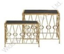 Boxed Hestia Set of 2 Gold and Black Mirrored Front Designer Side Tables RRP £250