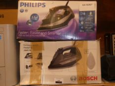 Lot to Contain 2 Assorted Phillips and Bosch Sensix DA30 and Azzure Performer Plus Steam Irons