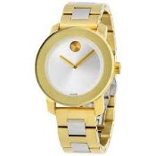 Boxed With Warranty Movado 3600129 Bold Silver Dial Yellow Gold PVD Ladies Watch RRP £275