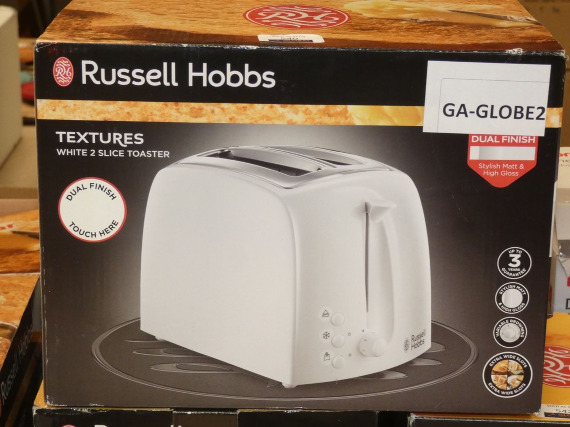 Boxed Russell Hobbs Textured White 2 Slice Toasters RRP £20 Each
