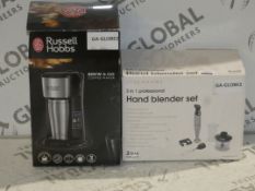 Boxed Assorted Items to Include a 3in1 Professional Hand Blender Set and a Russell Hobbs Brew and Go