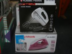 Assorted Items to Include 1 Russell Hobbs Hand Mixer, 1 Morphy Richards Breeze Iron and 1 Morphy
