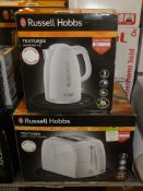 Assorted Items to Include 1 Russell Hobbs Textures White Kettle and 1 Russell Hobbs Textures White 2