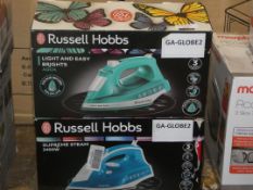 Assorted Items to Include 1 Russell Hobbs Light and Easy Brights Aqua Steam Iron and 1 Russell Hobbs
