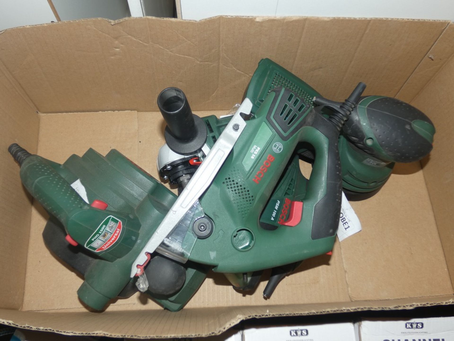 Lot to Contain 5 Assorted Bosch DeCoded Power Tools to Include a PEX220 Orbital Sander PKS16