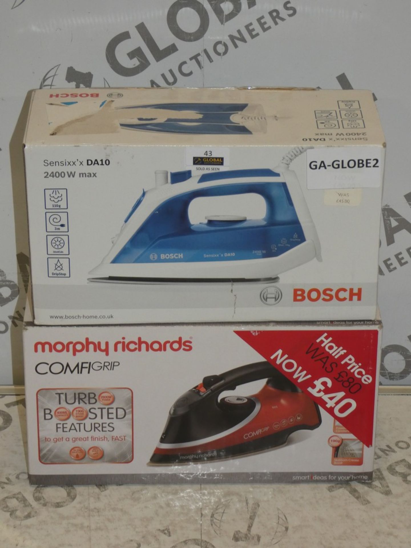 Assorted Items to Include 1 Bosch Sensix DA110 Iron and 1 Morphy Richards Comfy Grip Iron RRP£45-80