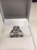 Boxed 18 Carat White Gold Solitaire Diamond Ring. Stone Weight 2.53 Carat (2 1/2 Carat). K Colour