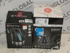 Assorted Items to Include 1 Russell Hobbs Ebony Matt Black Kettle and 1 Russell Hobbs Legacy Black