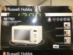 Boxed Russell Hobbs Retro Compact Vintage Cream Digital Microwave RRP£95