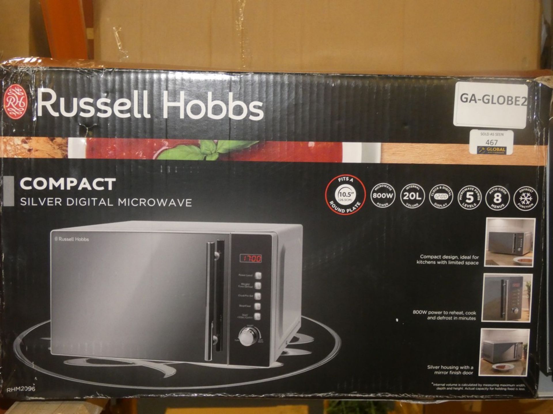 Boxed Russell Hobbs Silver Digital Compact Microwave RRP£60
