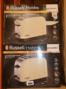 Lot to Contain 2 Boxed Russell Hobbs Colours Plus Cream 2 Slice Toasters Combined RRP£60