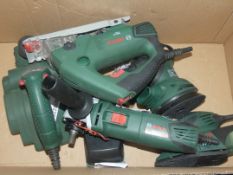 Lot to Contain 5 Assorted Bosch Decoded Power Tools to Include a PKS Multi Jigsaw, PWS 7-115 Angle