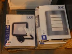 Lot to Contain 5 Boxed Assorted Items by LAP to Include Black Wall Lights and EQ7 Lights