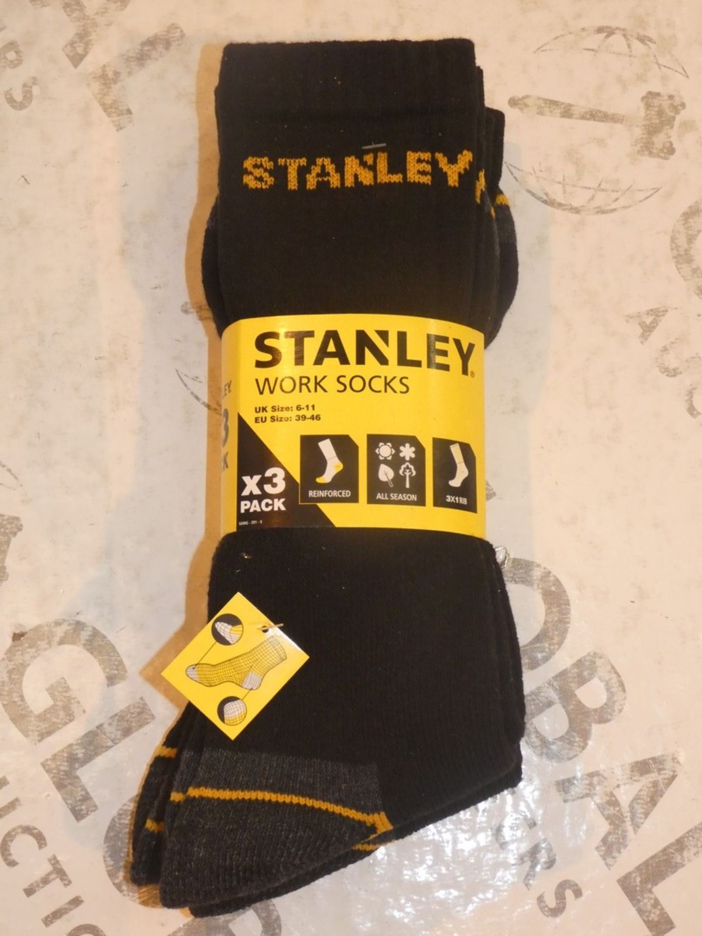 Lot to Contain 10 Brand New Packs of 3 Sizes UK 6-11 Reinforced Stanley Work Socks Combined RRP£60